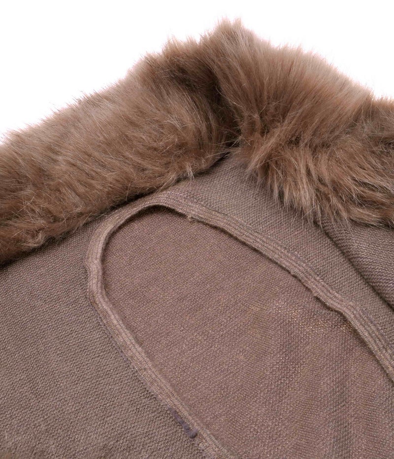 ZLYC Women Fine Knit Open Front Faux Fur Trim Layers Poncho Cape Cardigan Sweater, Khaki - Image 5